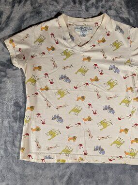 Field Gear Vintage 90s Safari Animal Print V-Neck Cotton Tee M